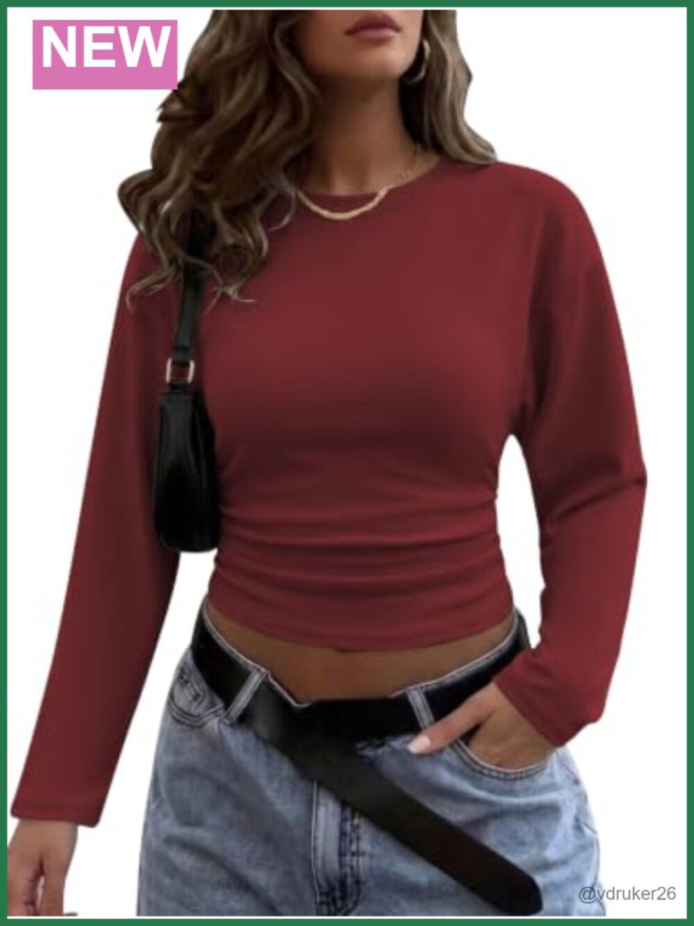Y2K Cinched Waist Cropped Long Sleeve Batwing T-Shirt Ruched Top